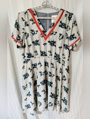 3X Myrtlewood Of California V-Neck Dress Grey w Technicolor Fruit Brick Details